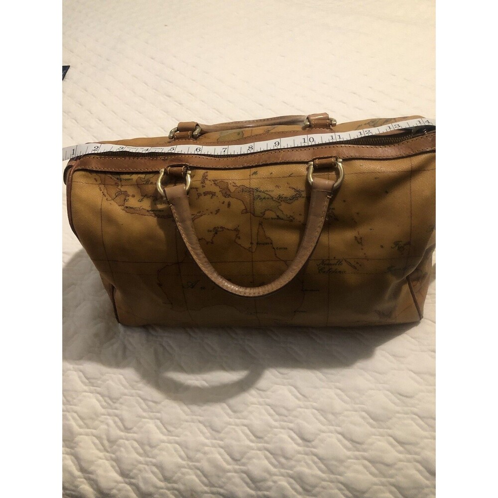Vgt Alviero Martini  Medium Boston  Handbag Map Geo Leather Brown (size In Pics)